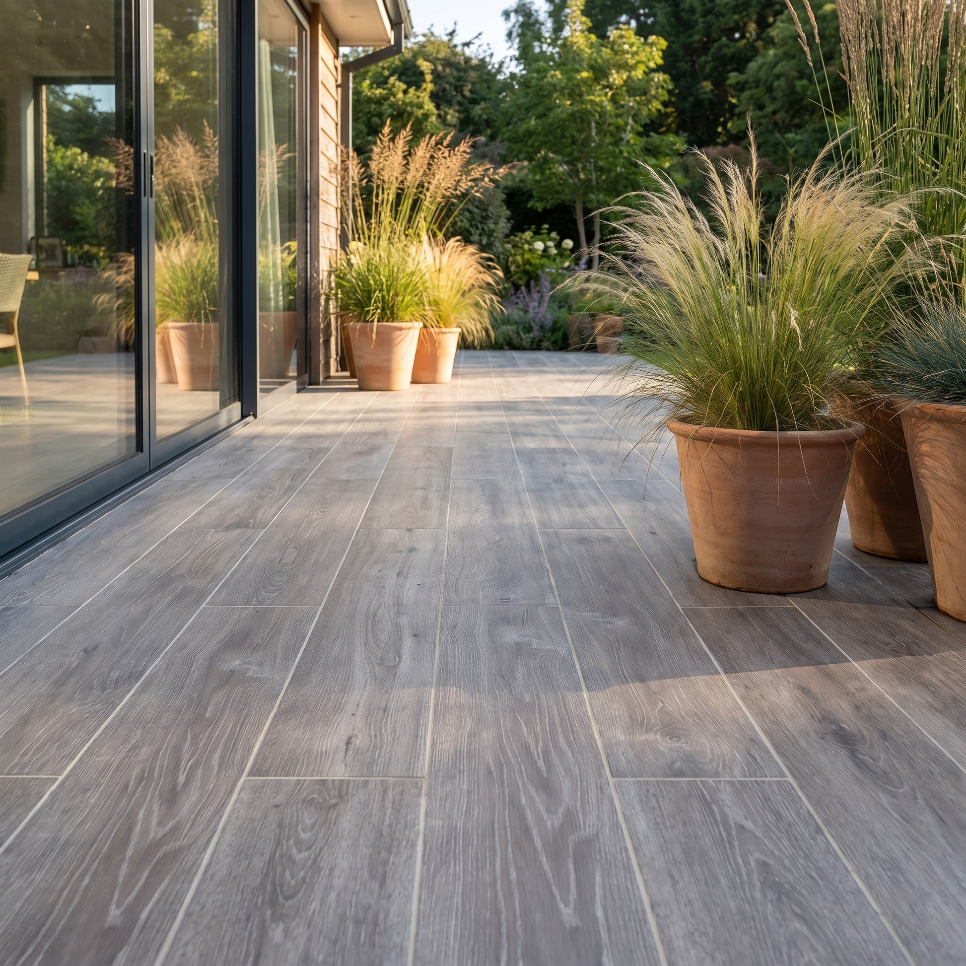 Trendwood Taupe porcelain paving in an outdoor setting