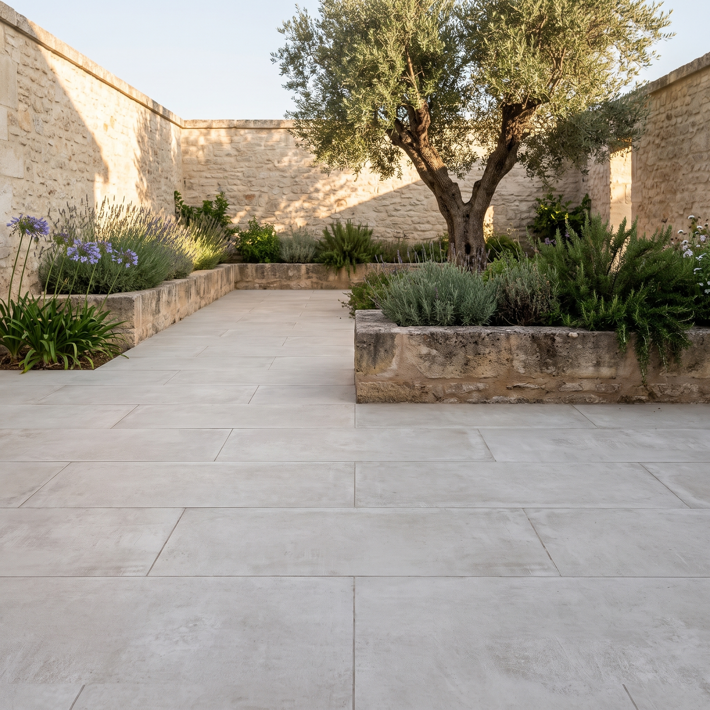 Solid White porcelain paving in an outdoor setting