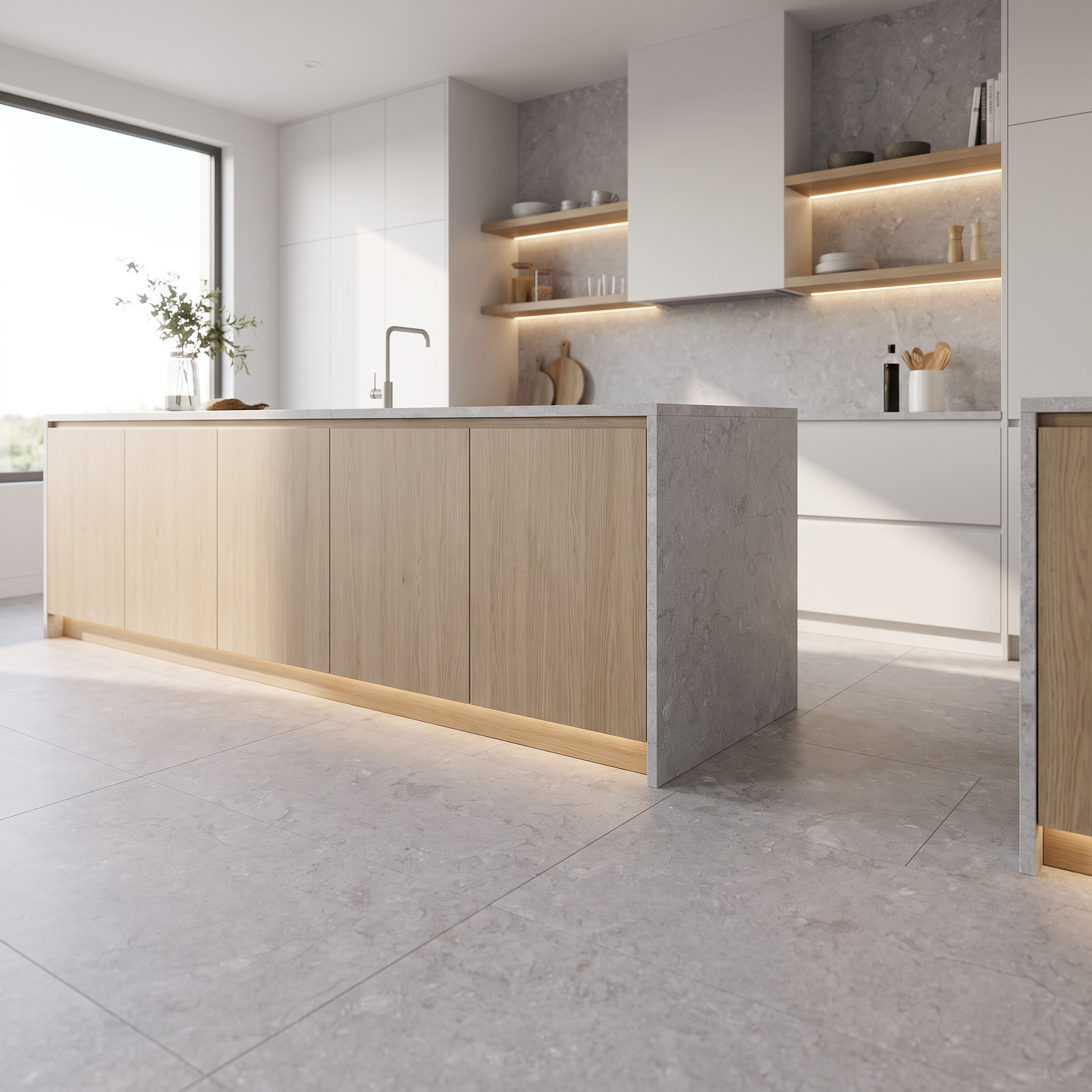 Manarola Grege porcelain tile in an interior setting