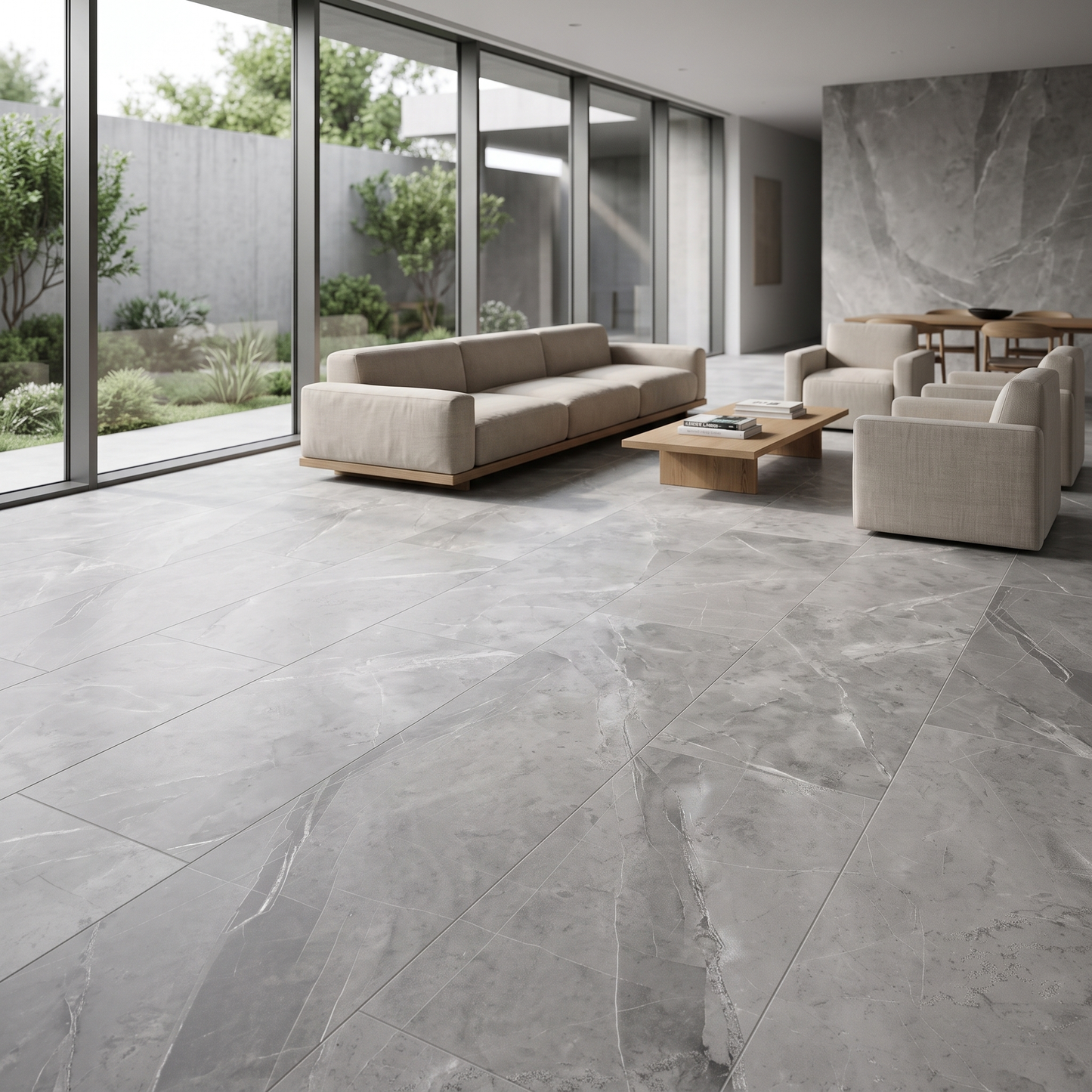Urla Grey porcelain tile in an interior setting