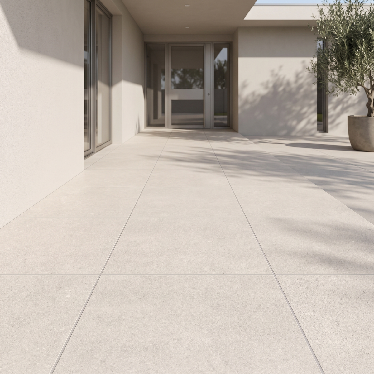 New Pietra Sand porcelain paving in an outdoor setting