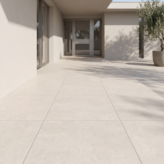 New Pietra Sand porcelain paving in an outdoor setting