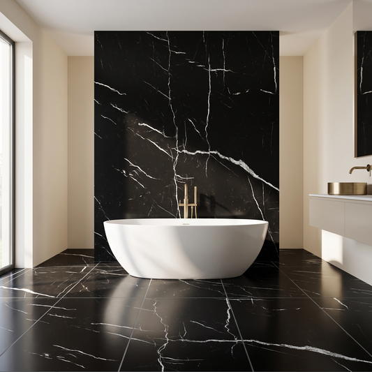 Helsinky Black porcelain tile in an interior setting