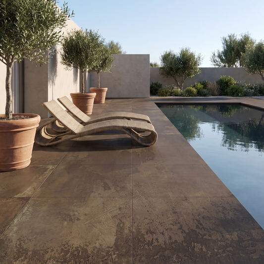 Chateau Brown porcelain paving in an outdoor setting