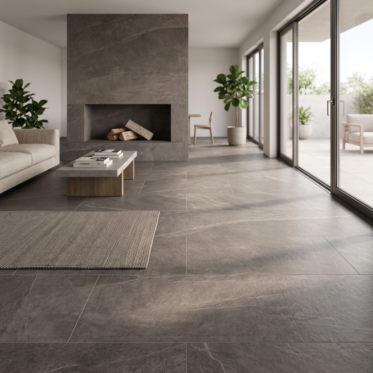 Torino Anthracite porcelain tile in an interior setting
