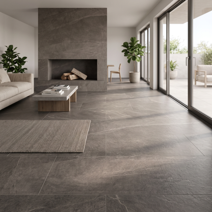 Torino Anthracite porcelain tile in an interior setting
