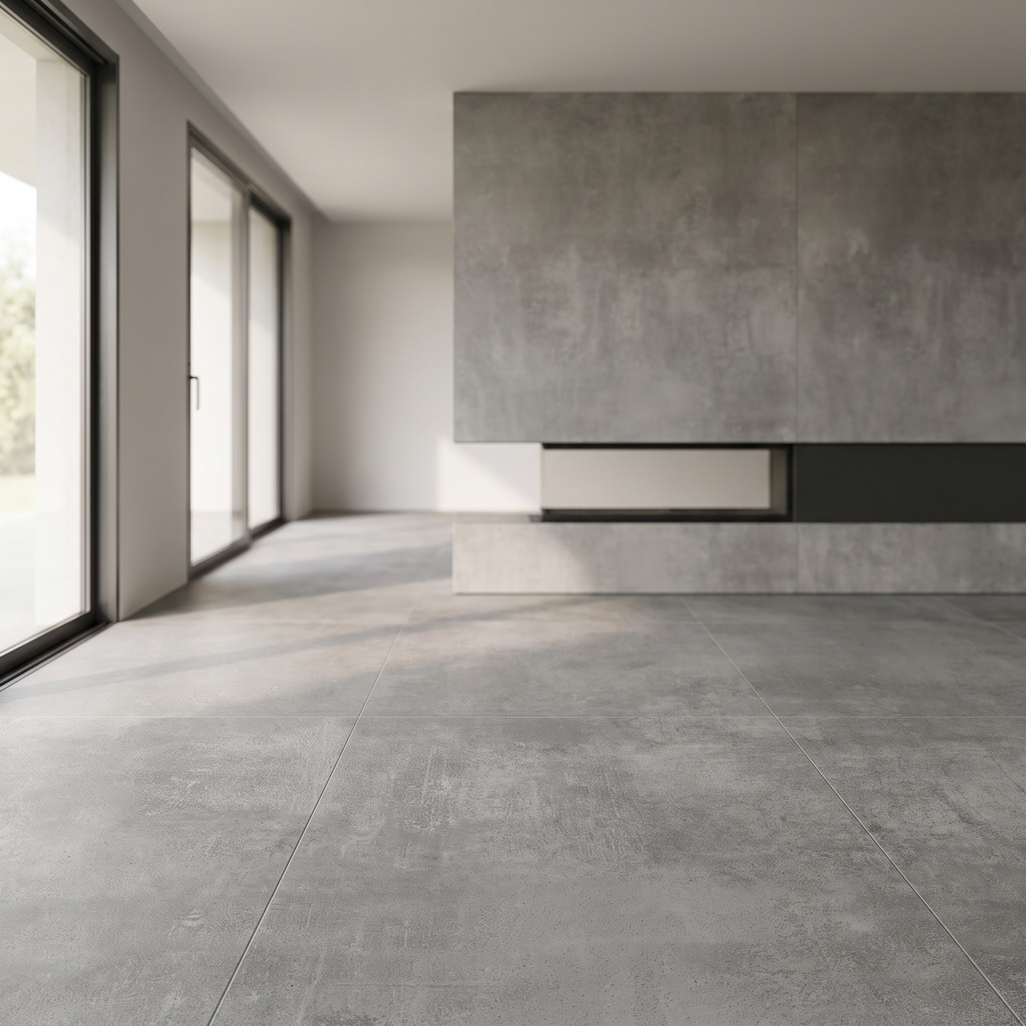 Solid Grey porcelain tile in an interior setting