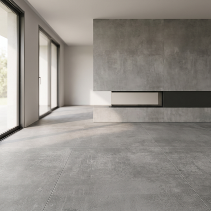 Solid Grey porcelain tile in an interior setting