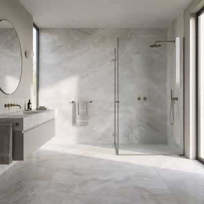 Glacier Onyx porcelain tile in an interior setting