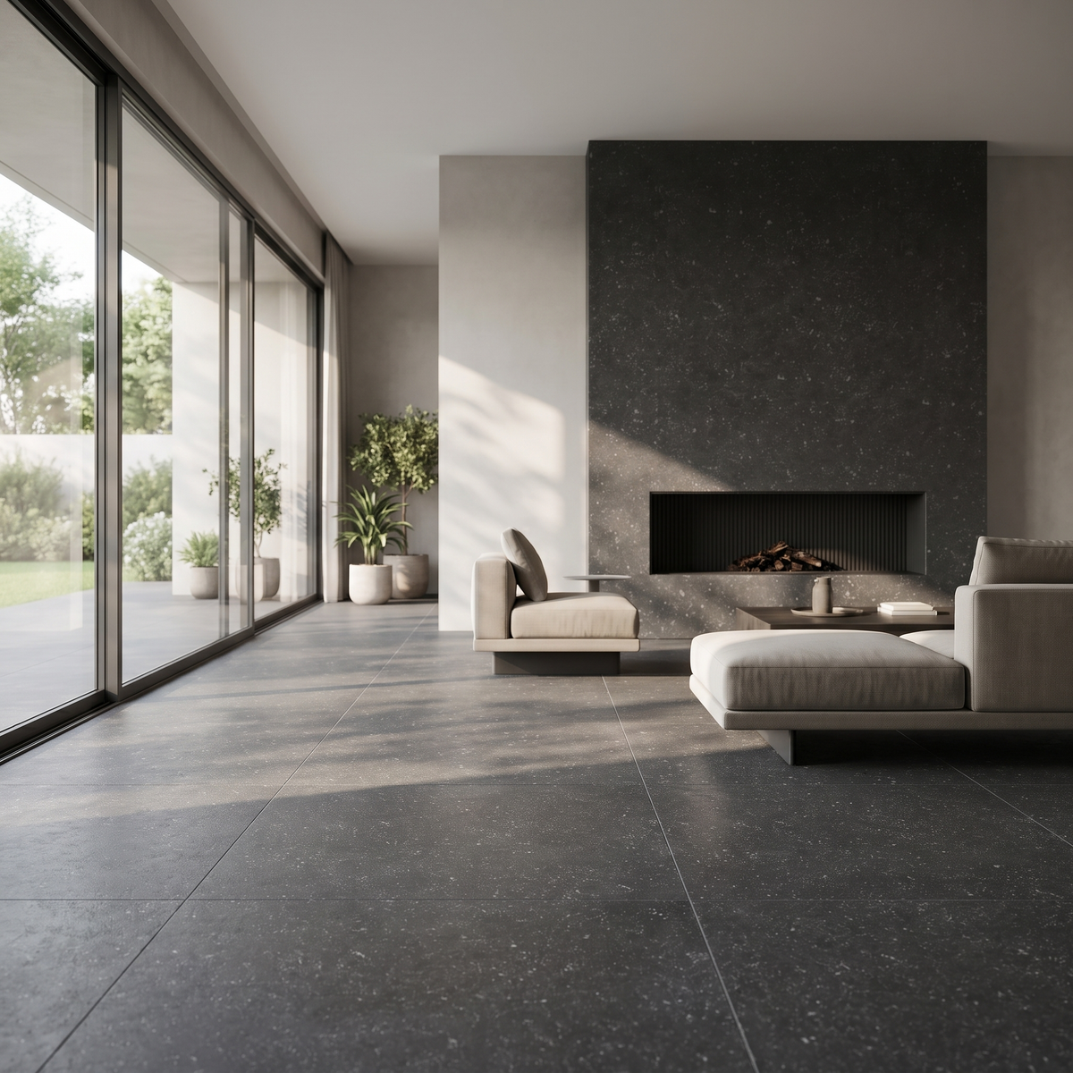 Bluestone Dark porcelain tile in an interior setting
