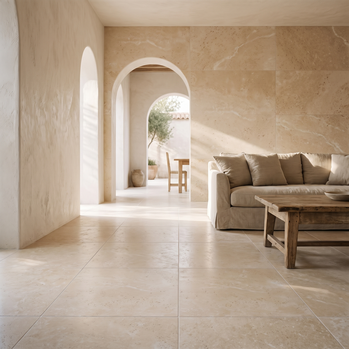 Classic Travertine porcelain tile in an interior setting