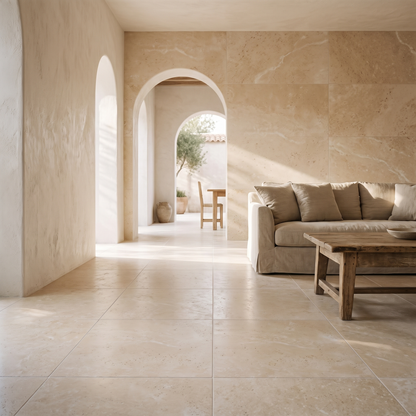 Classic Travertine porcelain tile in an interior setting