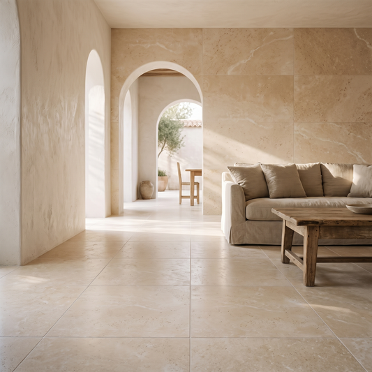 Classic Travertine porcelain tile in an interior setting