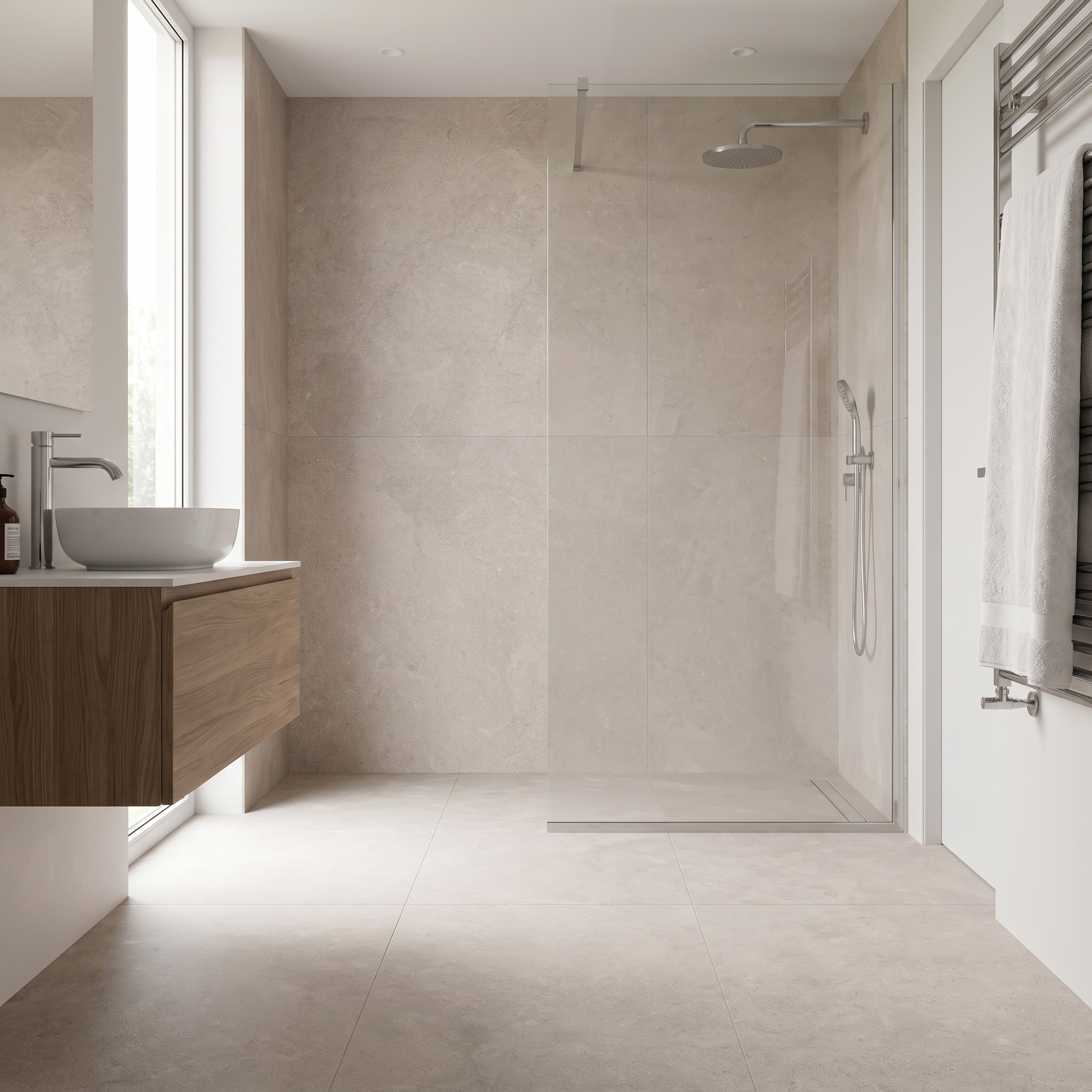 New Pietra Taupe porcelain tile in an interior setting