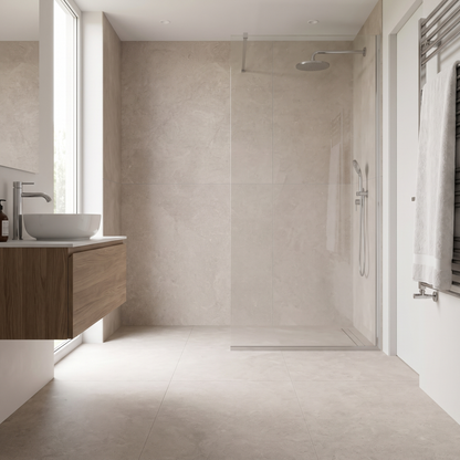 New Pietra Taupe porcelain tile in an interior setting