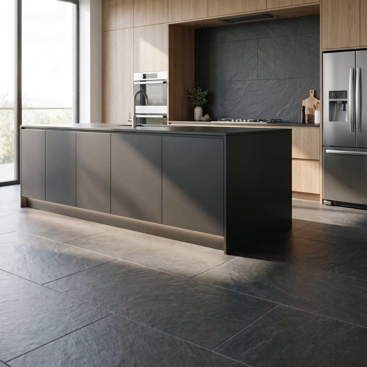 Neo Quarzite Anthracite porcelain tile in an interior setting