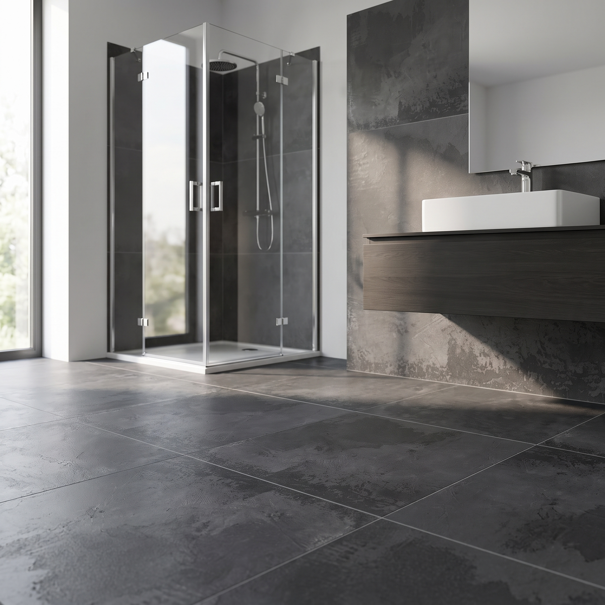 Chateau Anthracite porcelain tile in an interior setting