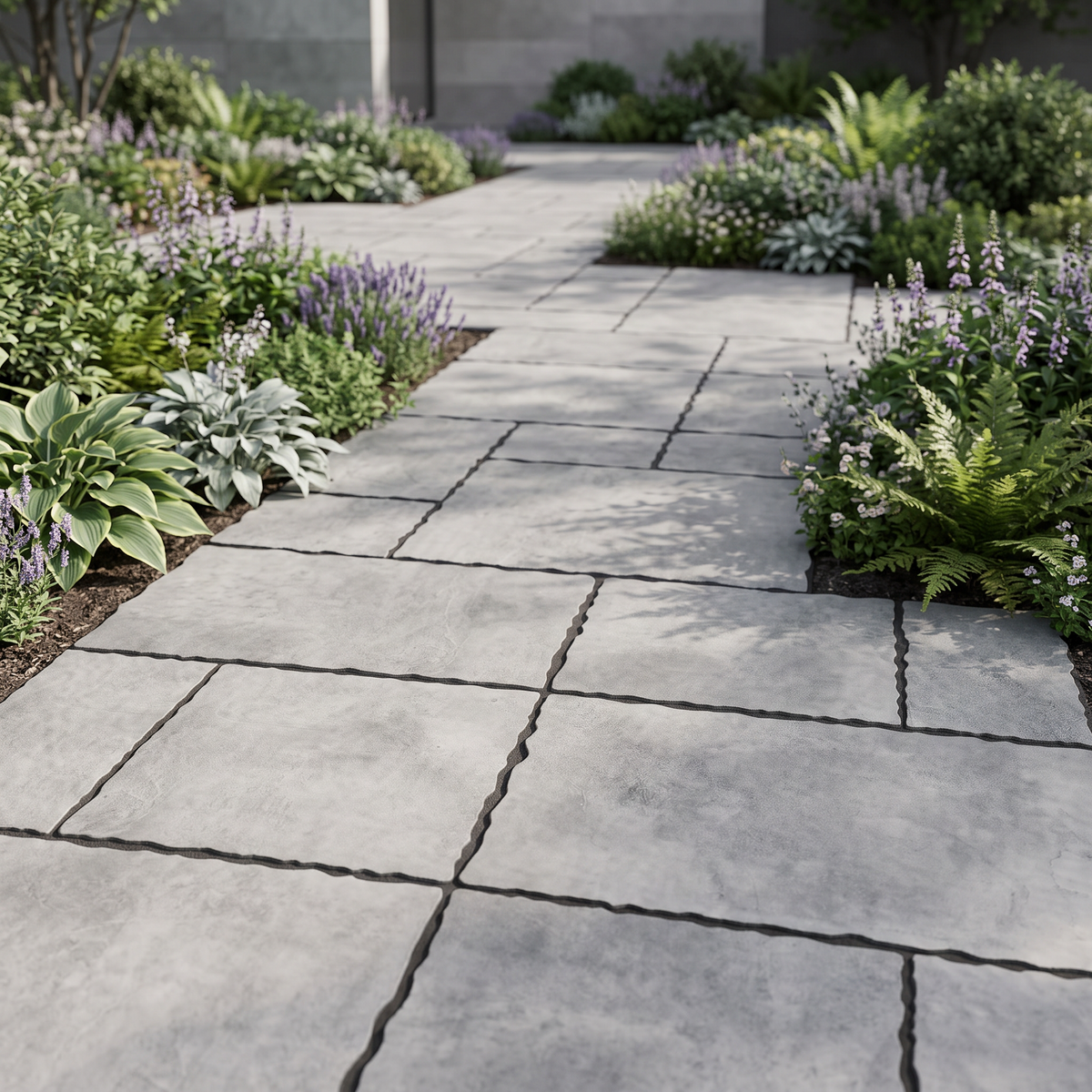 Cobble Modular Columbia Grey porcelain paving in an outdoor setting