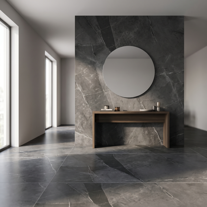 Urla Anthracite porcelain tile in an interior setting
