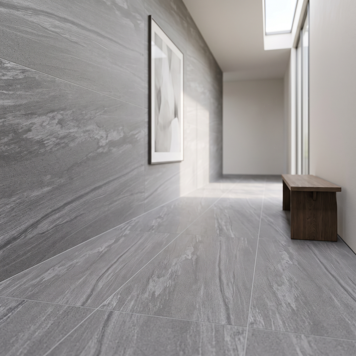 Sierra Grey porcelain tile in an interior setting