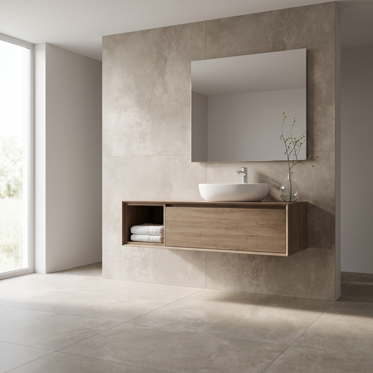 Cemento Sand porcelain tile in an interior setting