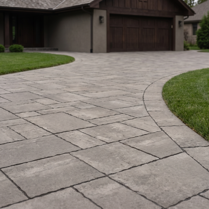 Cobble Modular Durango Ash porcelain paving in an outdoor setting