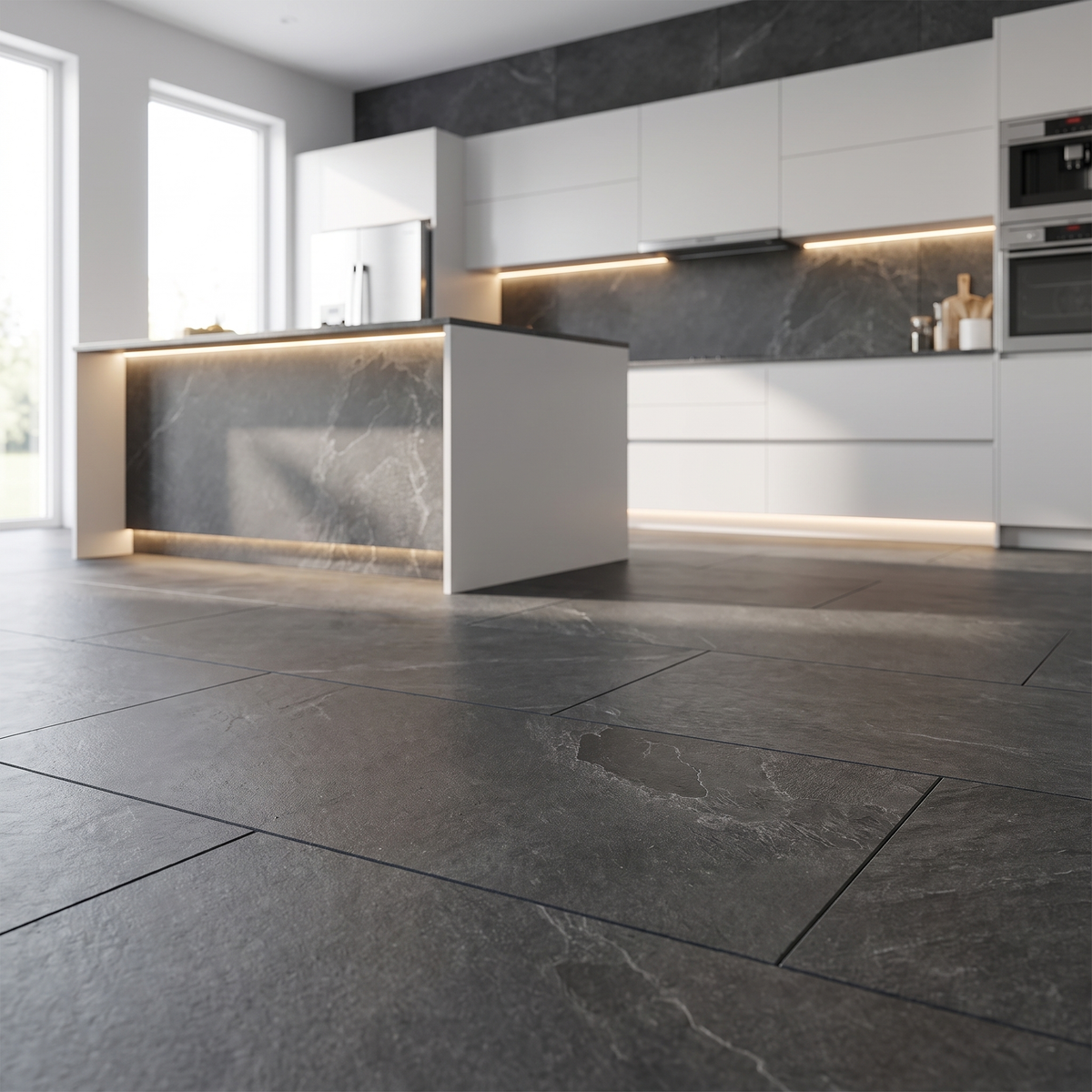 Mustang Black porcelain tile in an interior setting