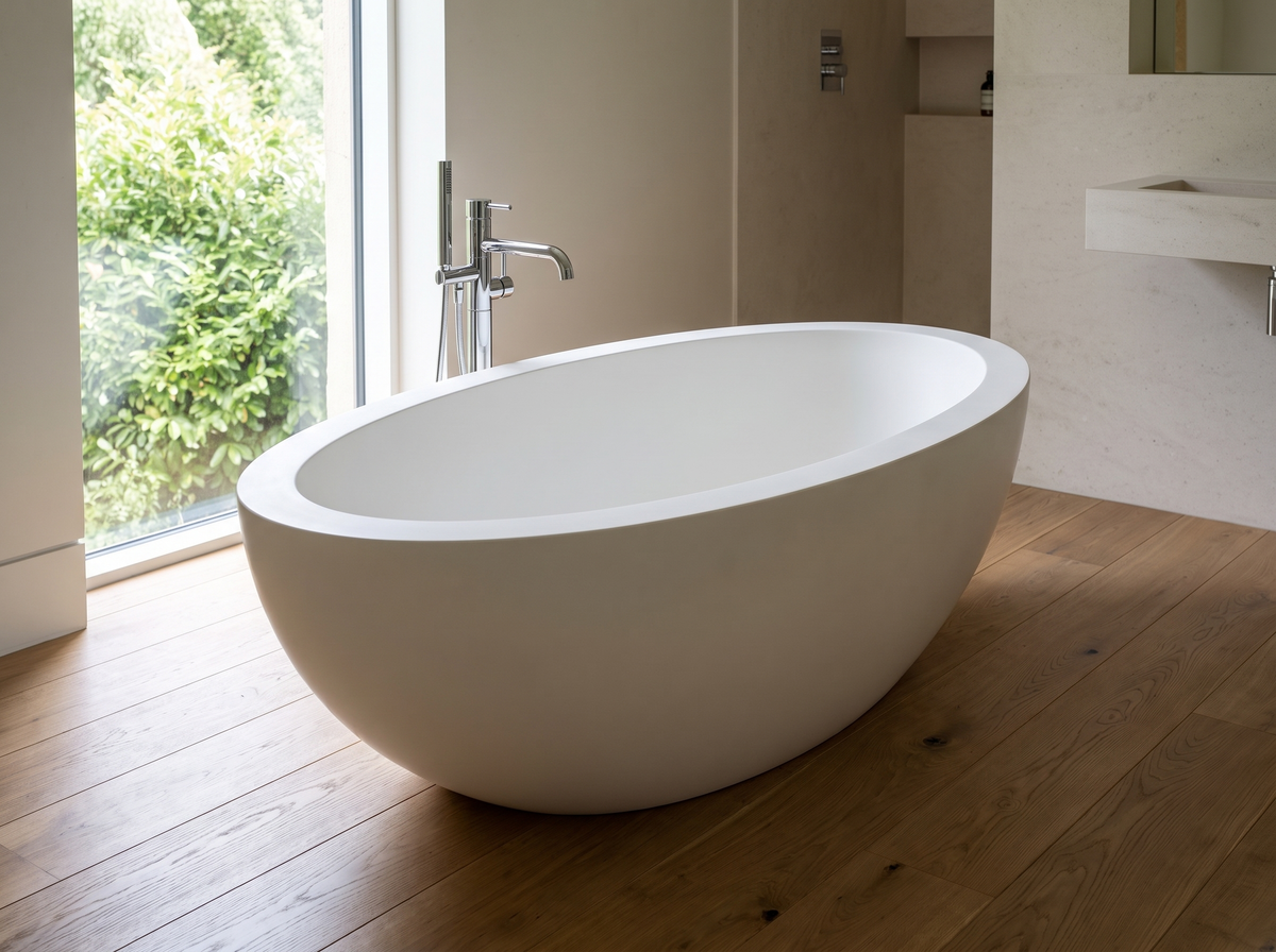 Ancona natural stone solid bathtub in a bathroom setting