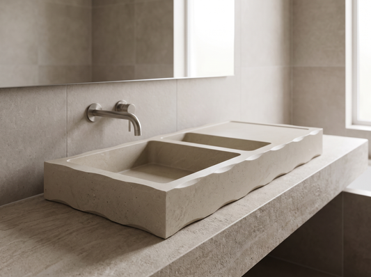 Alba natural stone counter-top basin in a bathroom setting