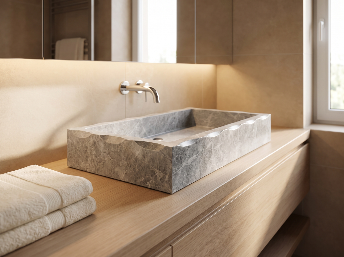 Liguria natural stone counter-top basin in a bathroom setting