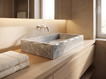 Liguria natural stone counter-top basin in a bathroom setting