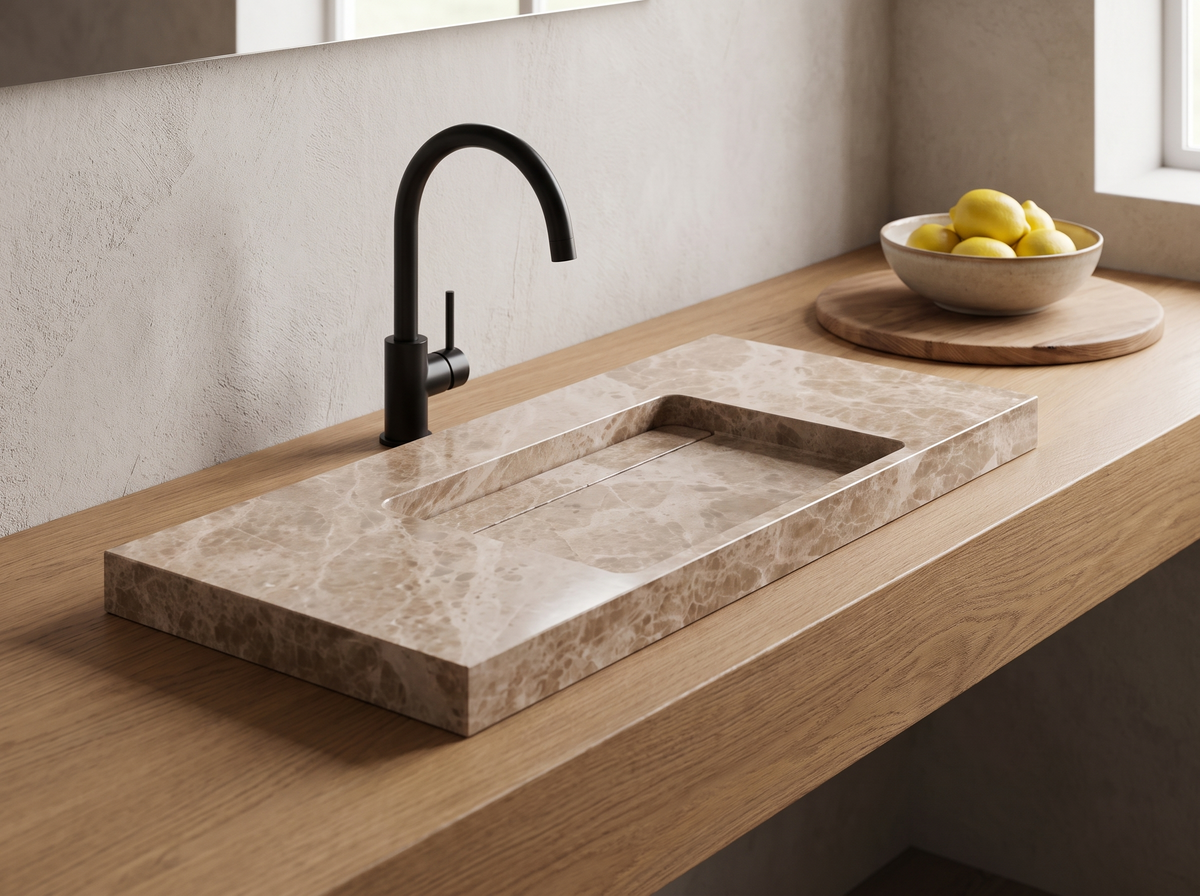Cascata natural stone kitchen sink in a bathroom setting