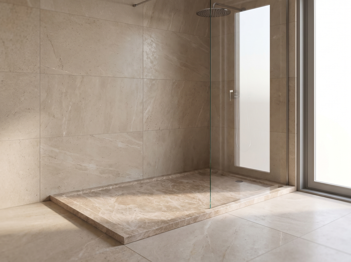 Soglia natural stone solid shower tray in a bathroom setting