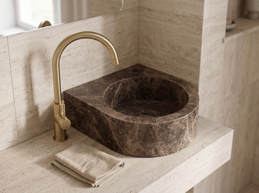 Angolo natural stone washbasin in a bathroom setting