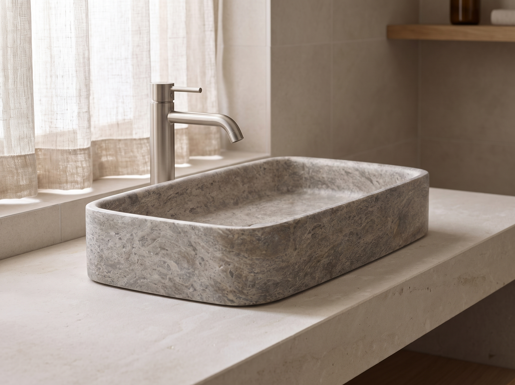 Bologna natural stone washbasin in a bathroom setting