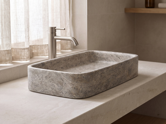 Bologna natural stone washbasin in a bathroom setting