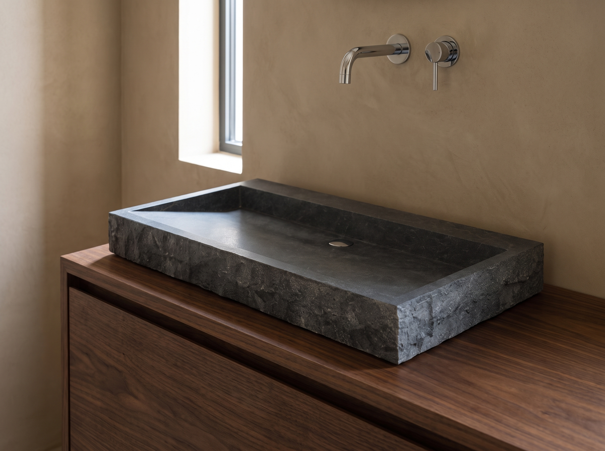 Lecce natural stone washbasin in a bathroom setting