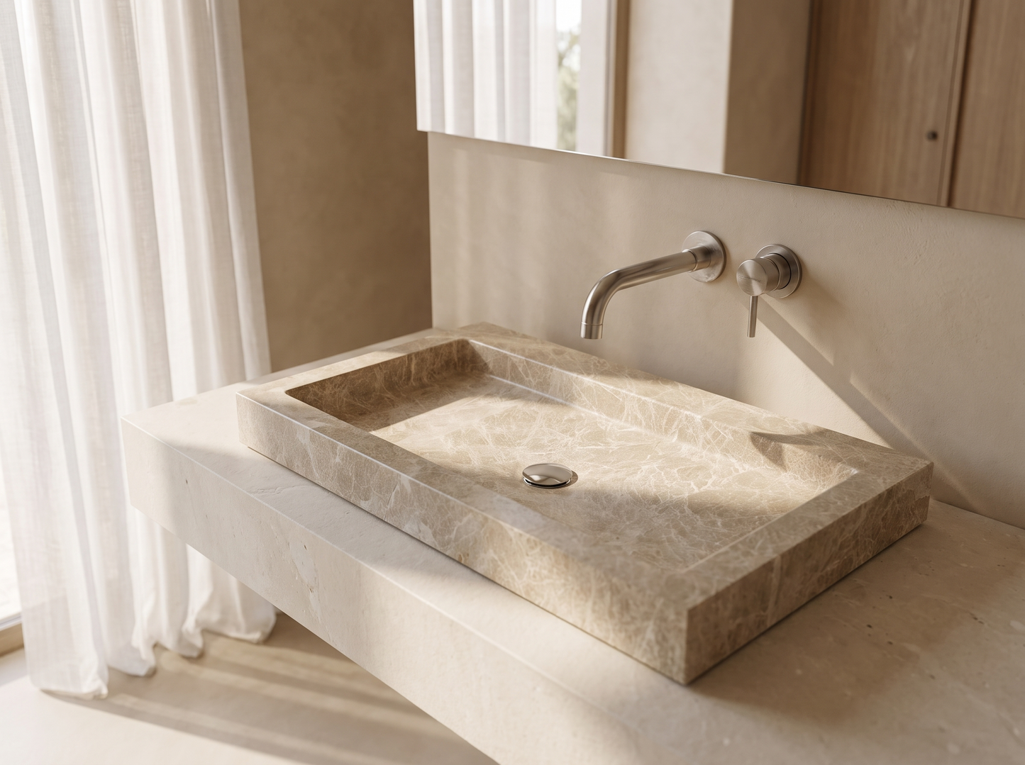 Lido natural stone washbasin in a bathroom setting