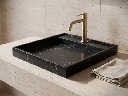 Monza natural stone washbasin in a bathroom setting