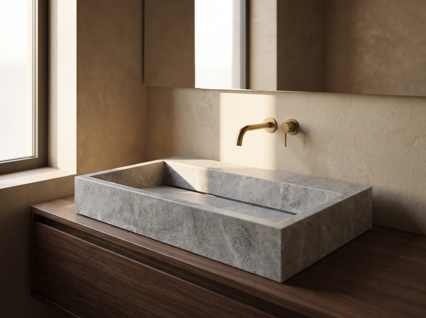 Murano natural stone washbasin in a bathroom setting