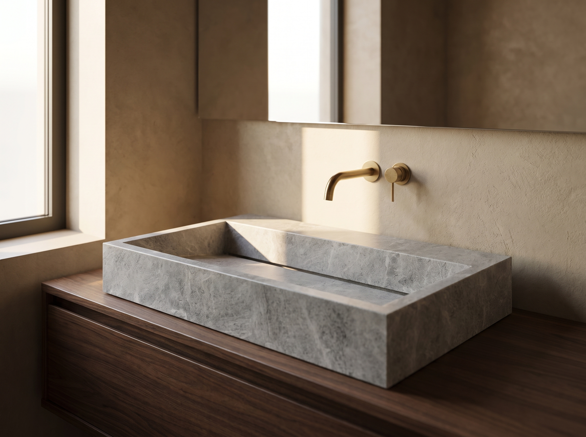 Murano natural stone washbasin in a bathroom setting