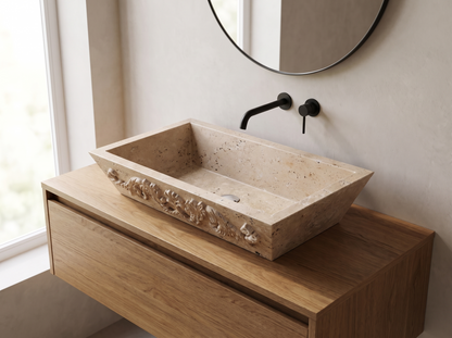 Pisa natural stone washbasin in a bathroom setting