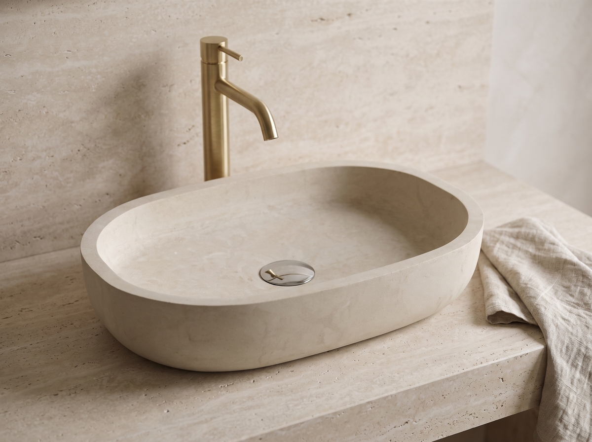 Rapallo natural stone washbasin in a bathroom setting