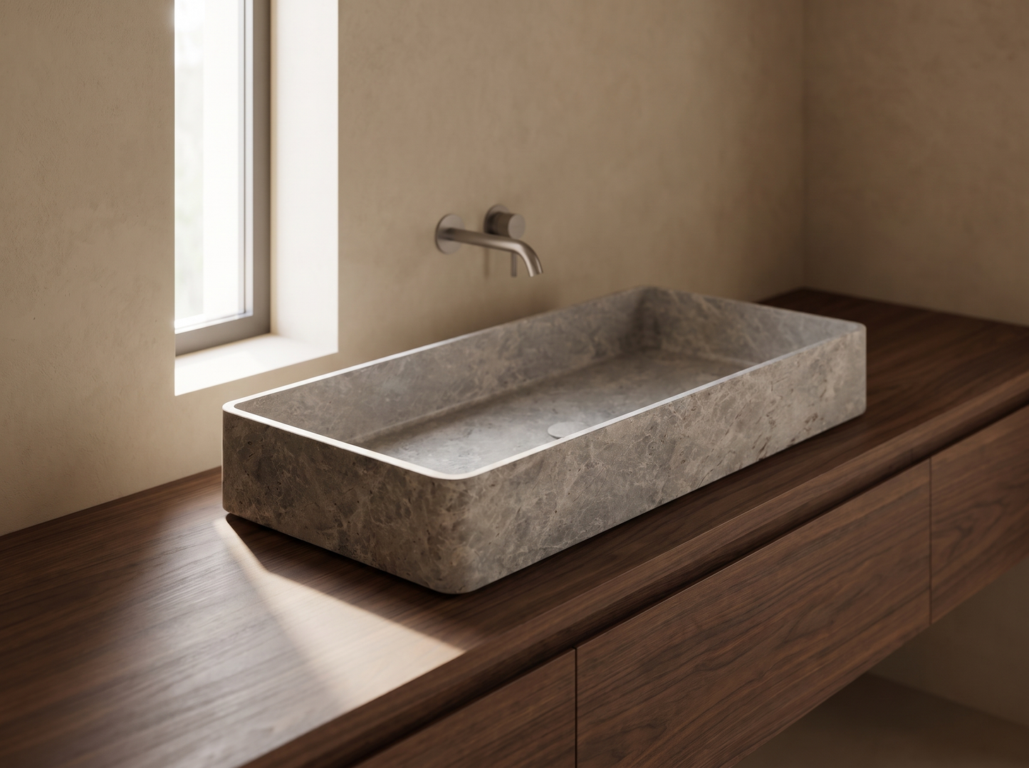 Riviera natural stone washbasin in a bathroom setting
