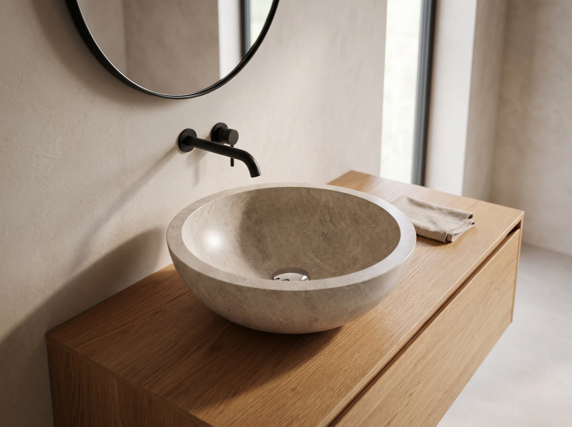 Salerno natural stone washbasin in a bathroom setting