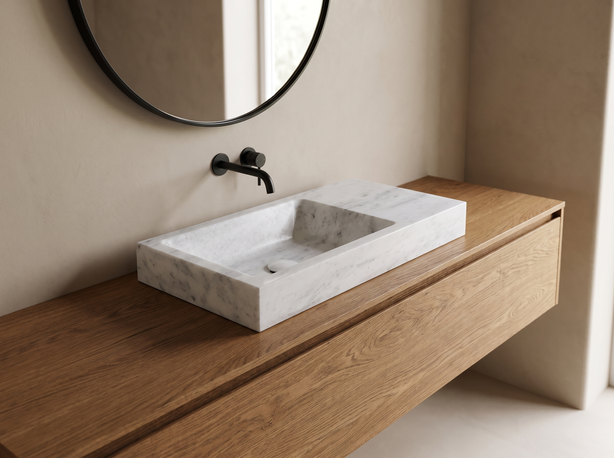 Venezia natural stone washbasin in a bathroom setting