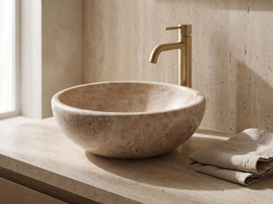 Vicenza natural stone washbasin in a bathroom setting