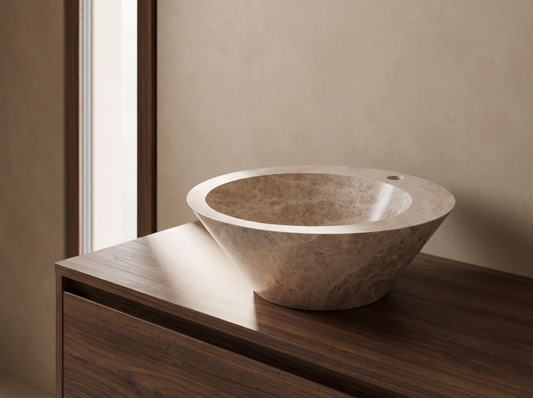 Vieste natural stone washbasin in a bathroom setting