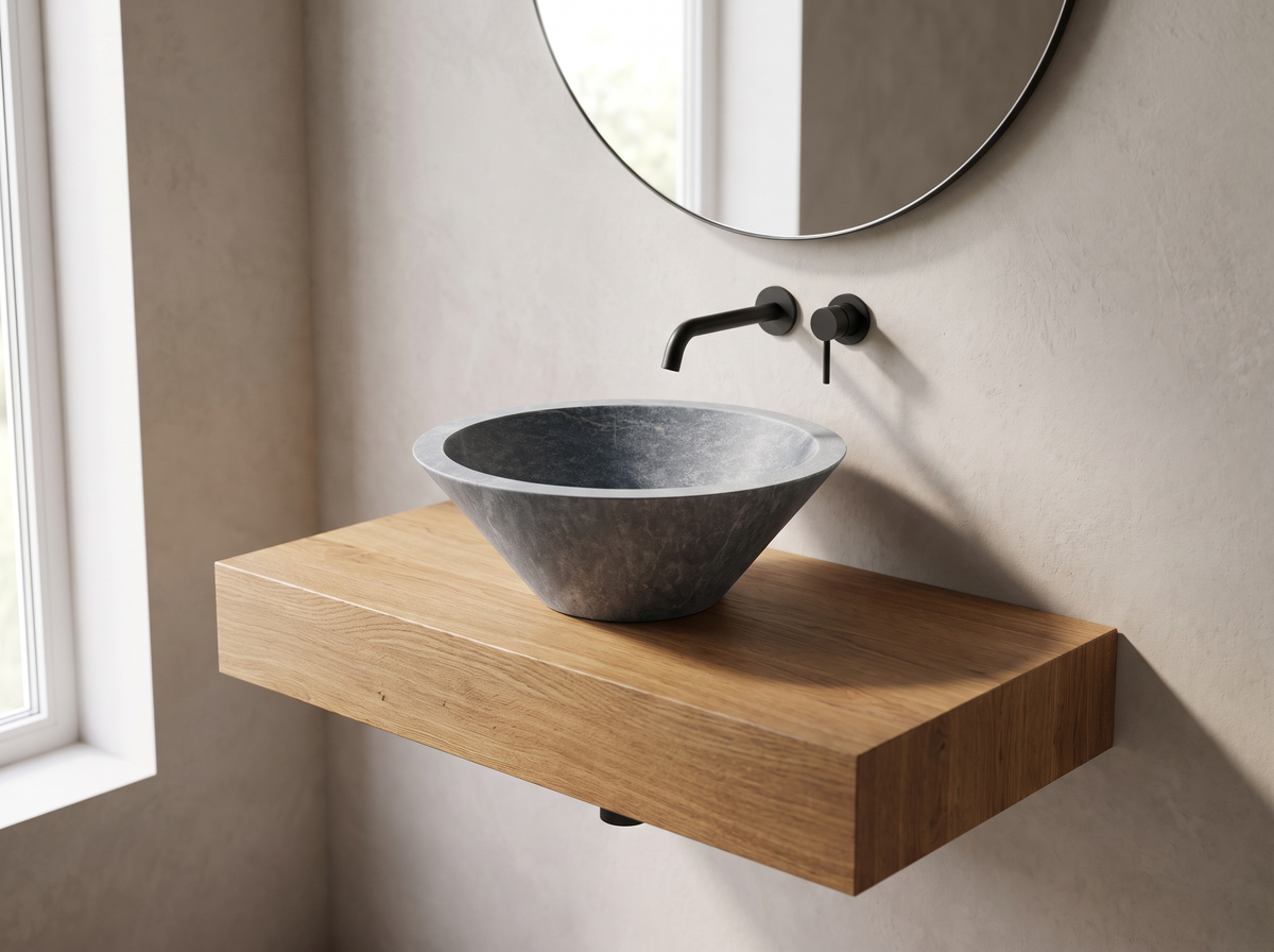Adria natural stone washbasin in a bathroom setting