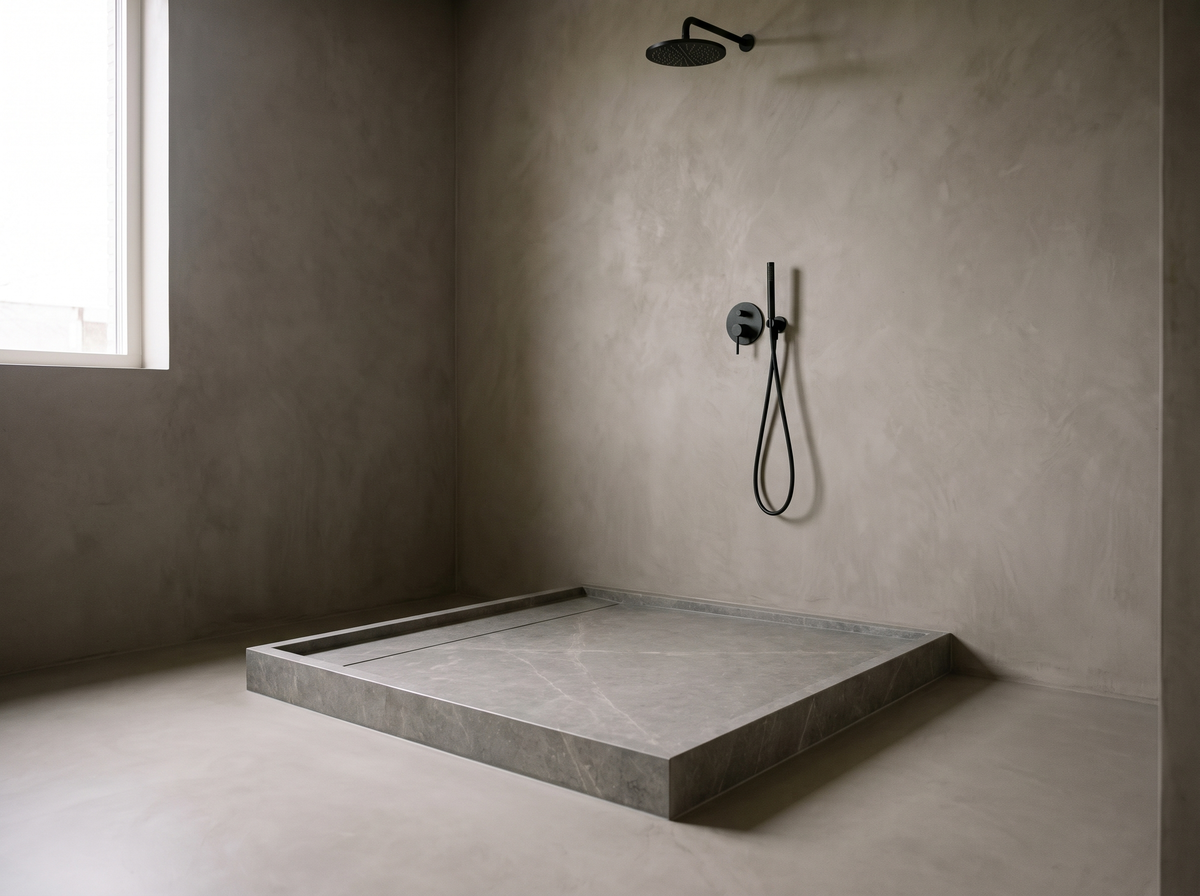 Lastra natural stone solid shower tray in a bathroom setting